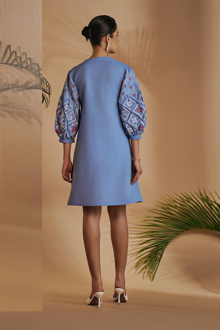 Blue Rainforest Embroidered Tunic Dress