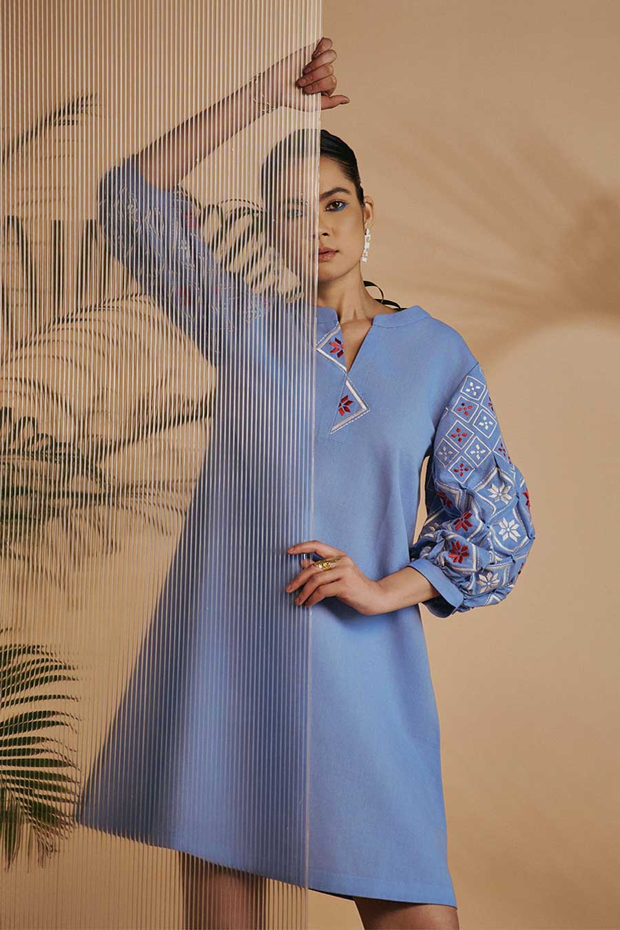 Blue Rainforest Embroidered Tunic Dress