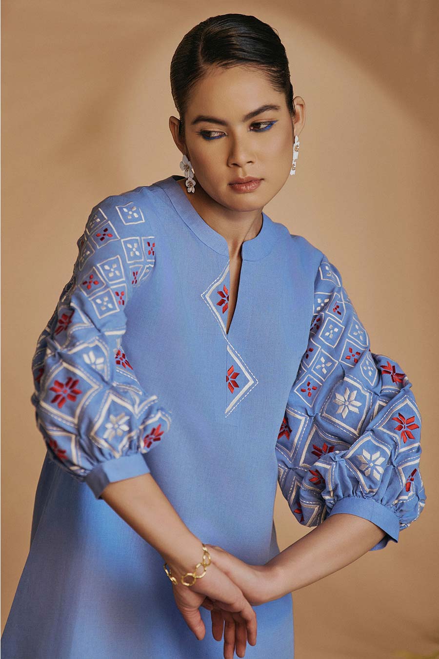Blue Rainforest Embroidered Tunic Dress
