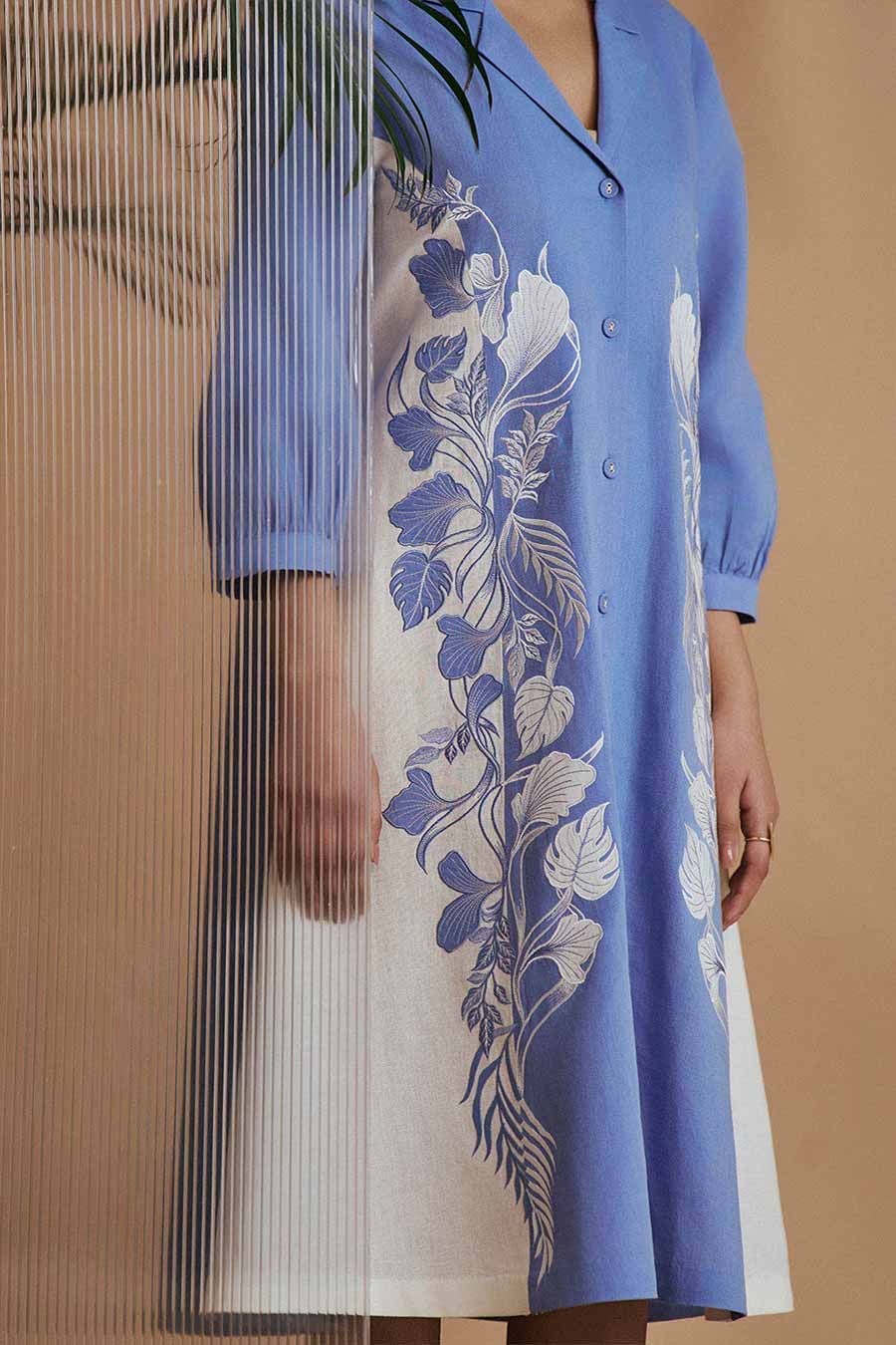 Blue & Ivory Petal Safari Embroidered A-Line Dress