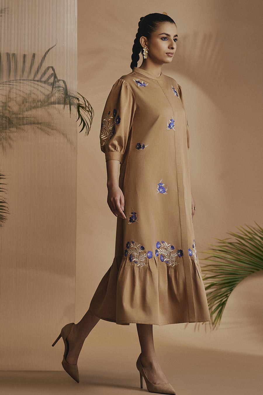 Brown Savanna Embroidered Midi Dress
