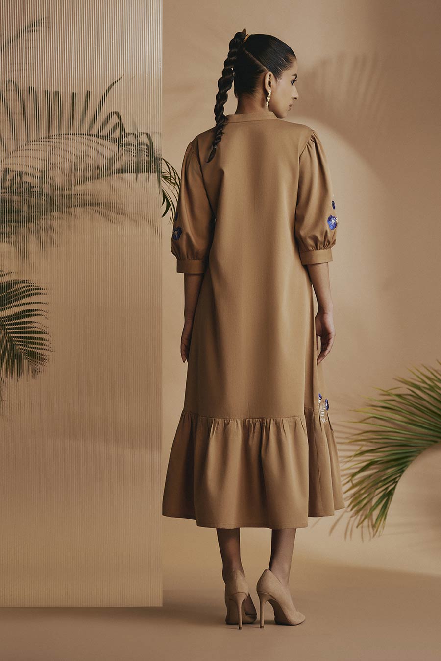 Brown Savanna Embroidered Midi Dress