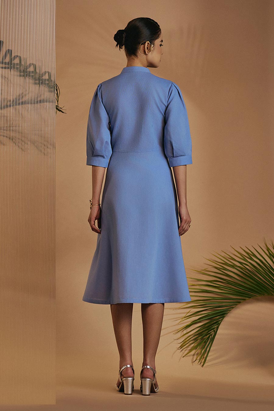 Blue Embroidered Fit & Flare Dress