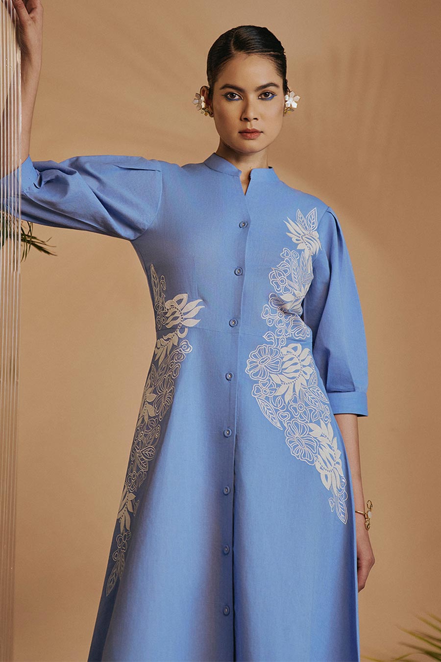 Blue Embroidered Fit & Flare Dress