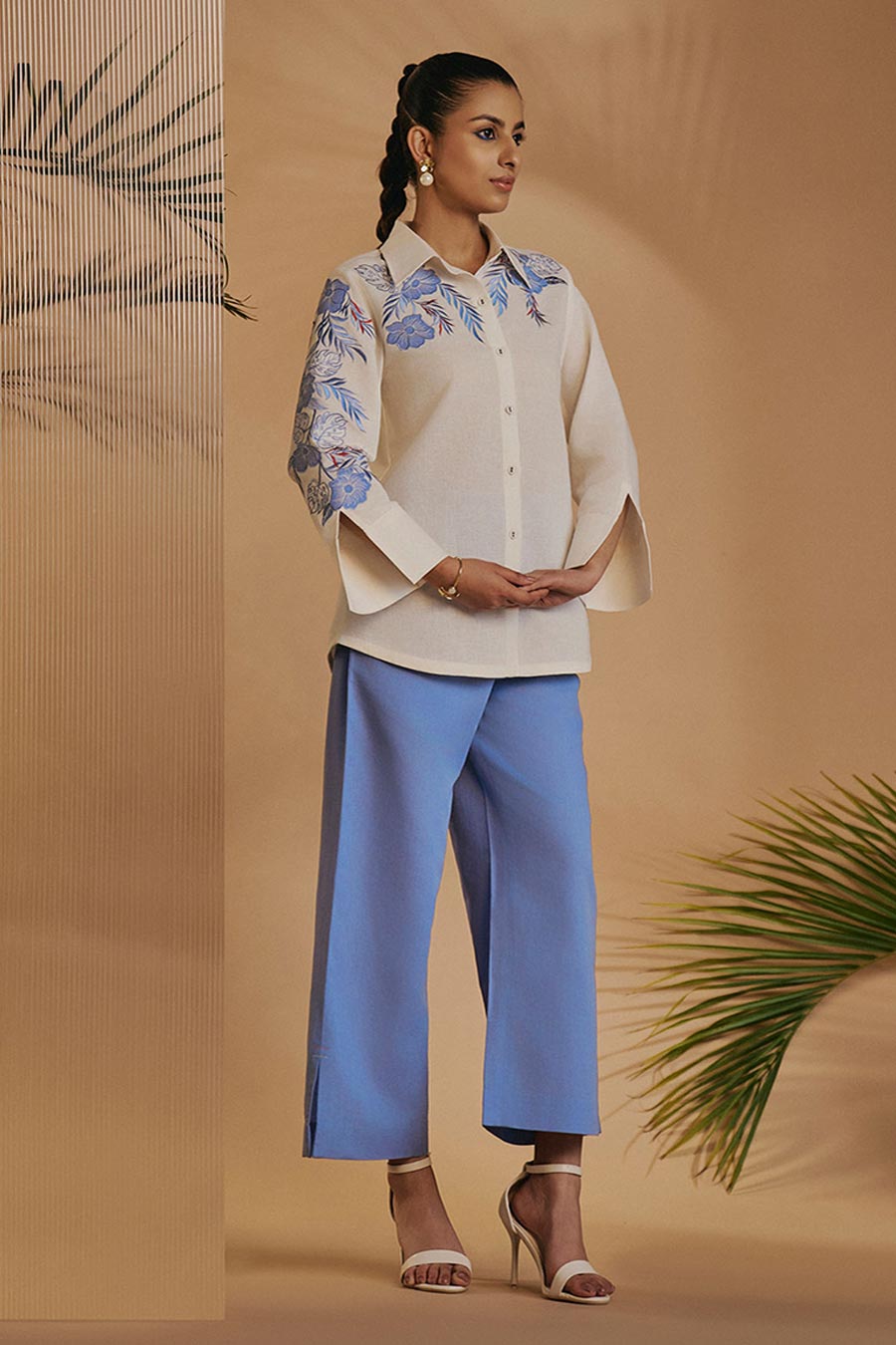 Ivory & Blue Flora Embroidered Co-Ord Set