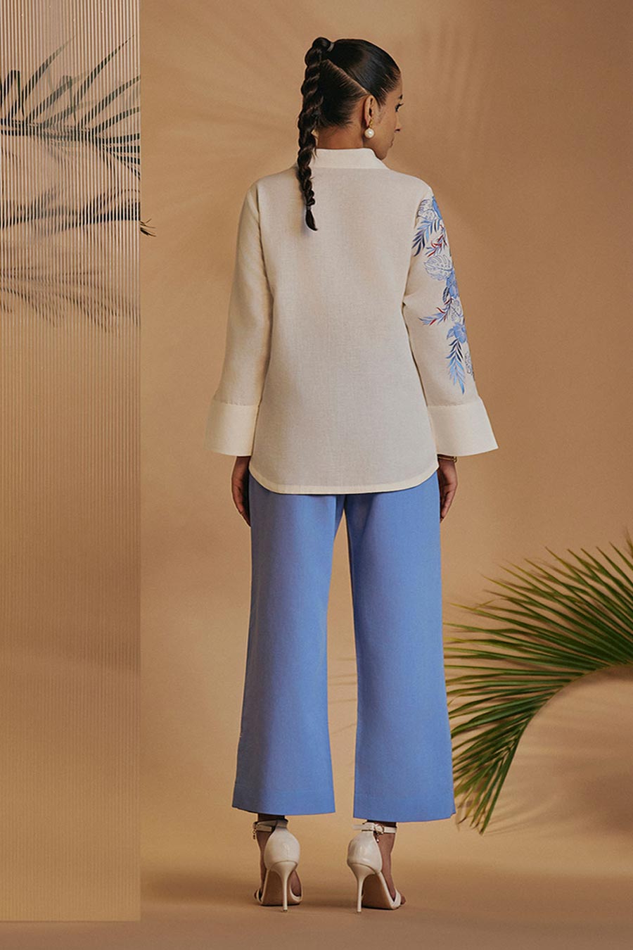 Ivory & Blue Flora Embroidered Co-Ord Set