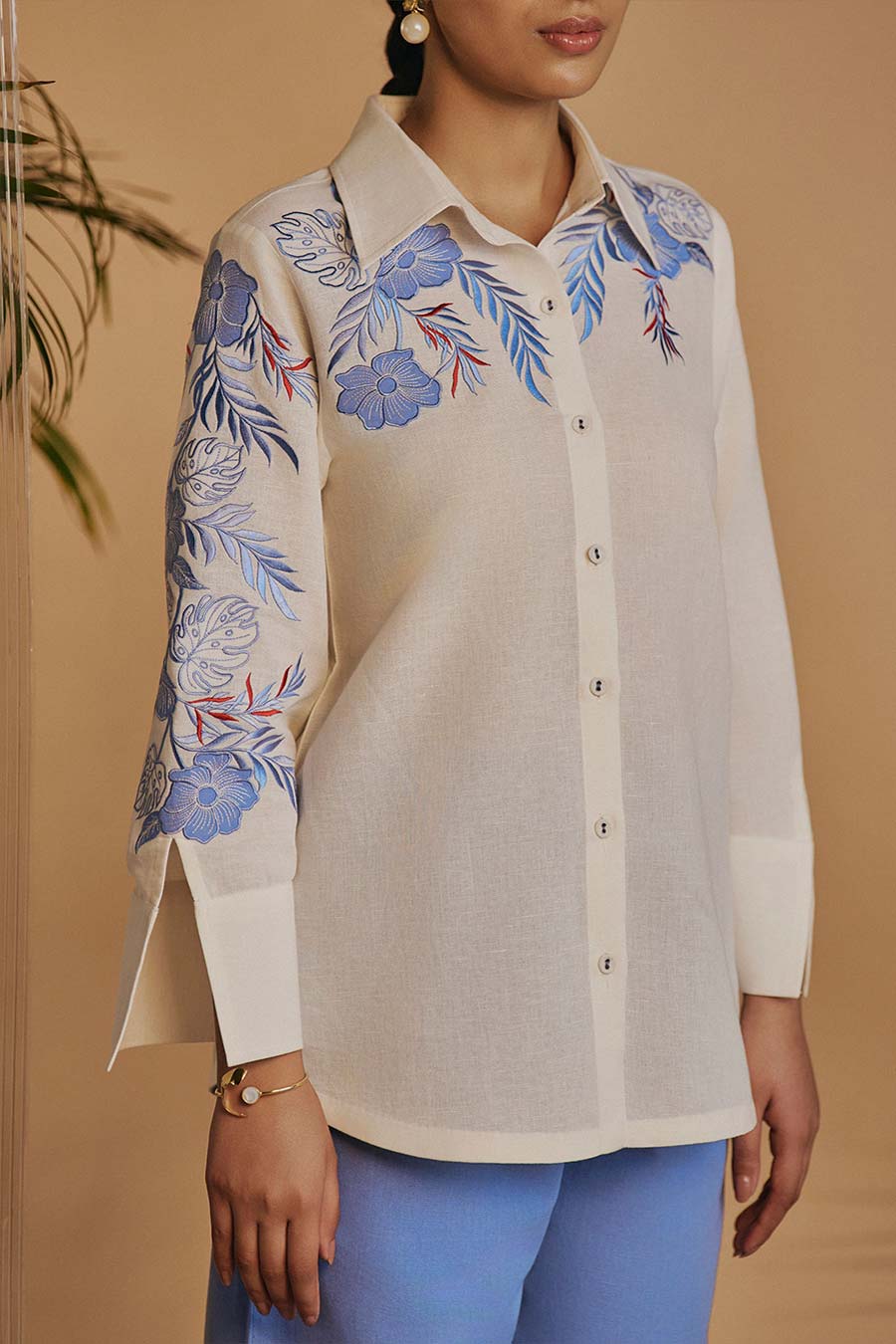Ivory & Blue Flora Embroidered Co-Ord Set