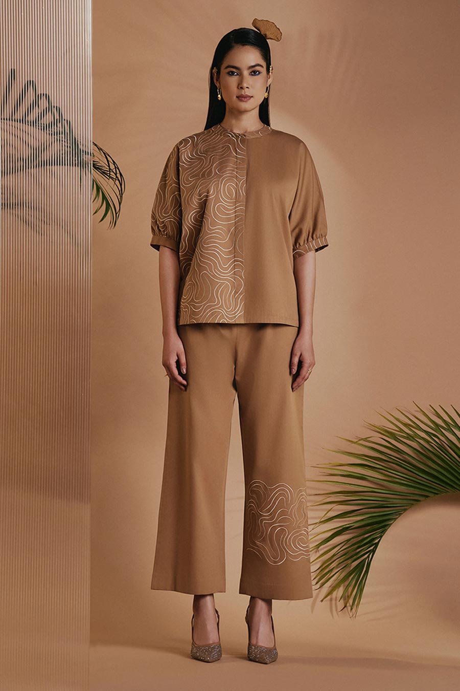 Brown Mirage Embroidered Kimono Shirt
