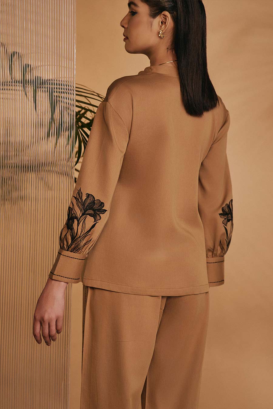 Brown Lilly Embroidered Shirt