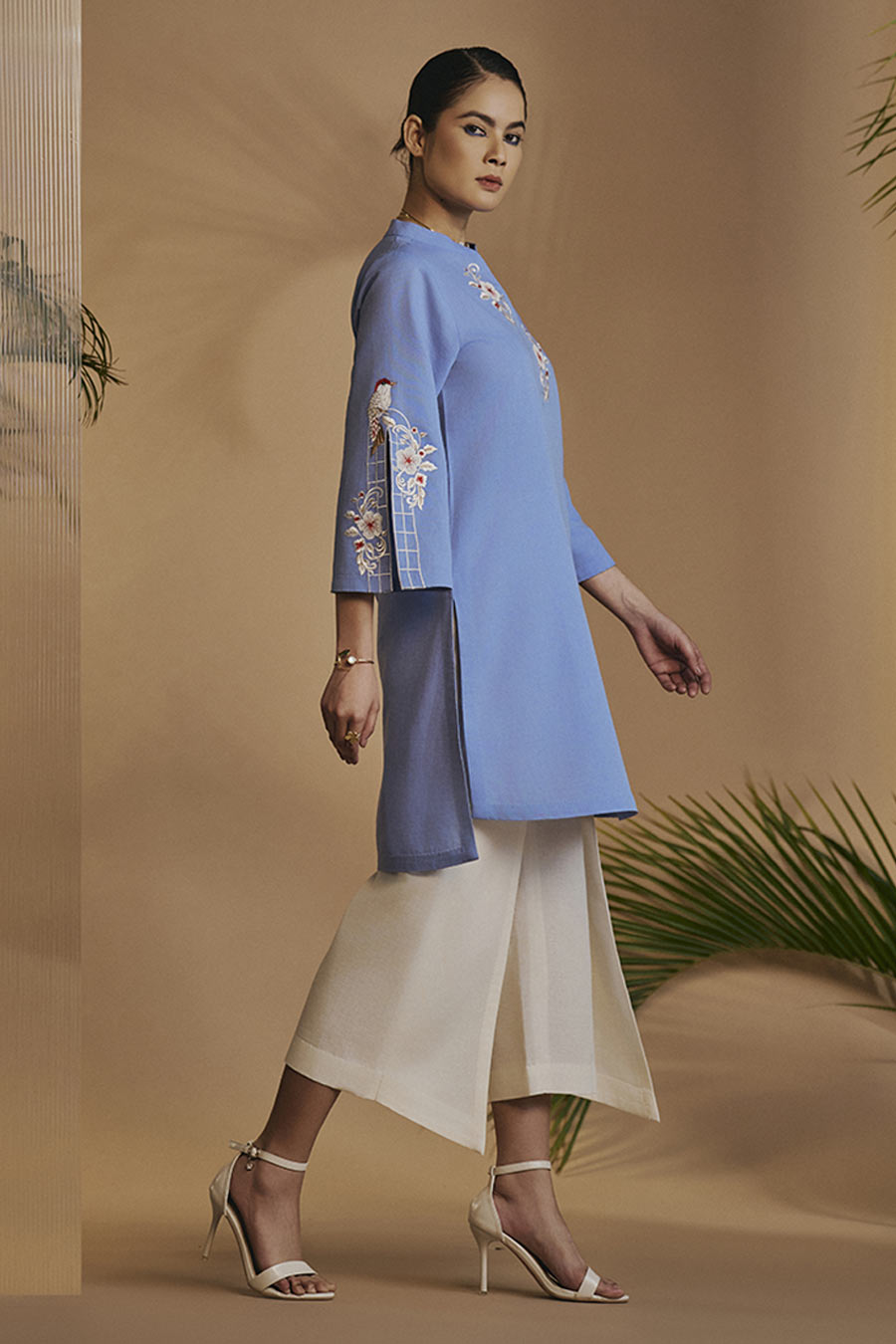Blue Bird Escape Embroidered Tunic