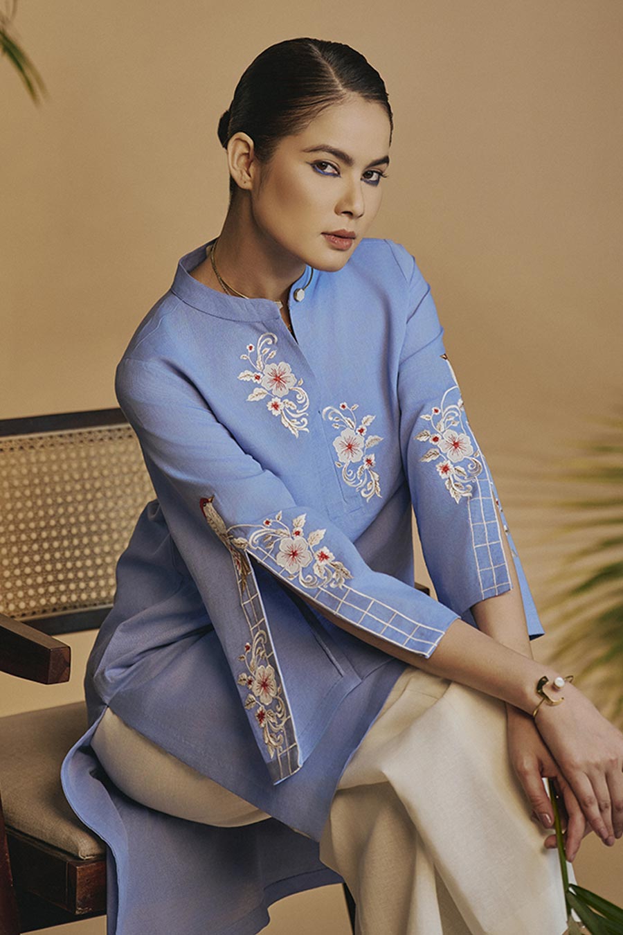 Blue Bird Escape Embroidered Tunic