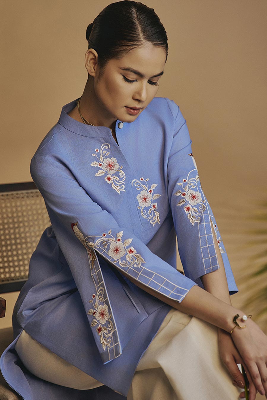 Blue Bird Escape Embroidered Tunic