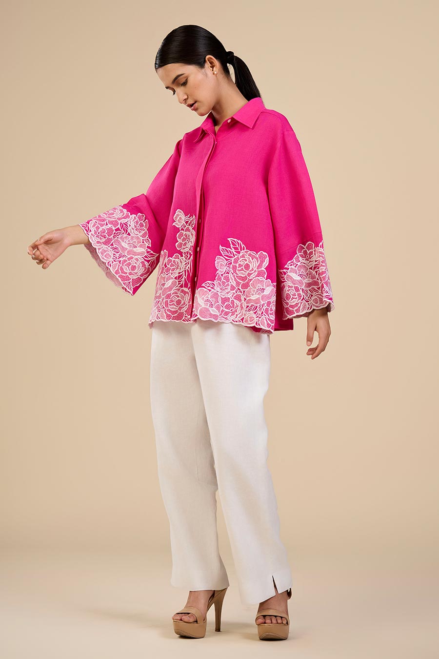 Fuchsia Pink Petal Garden Shirt & Pant Co-Ord Set