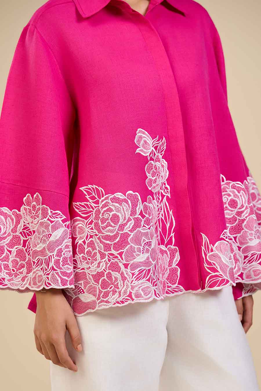 Fuchsia Pink Petal Garden Shirt & Pant Co-Ord Set