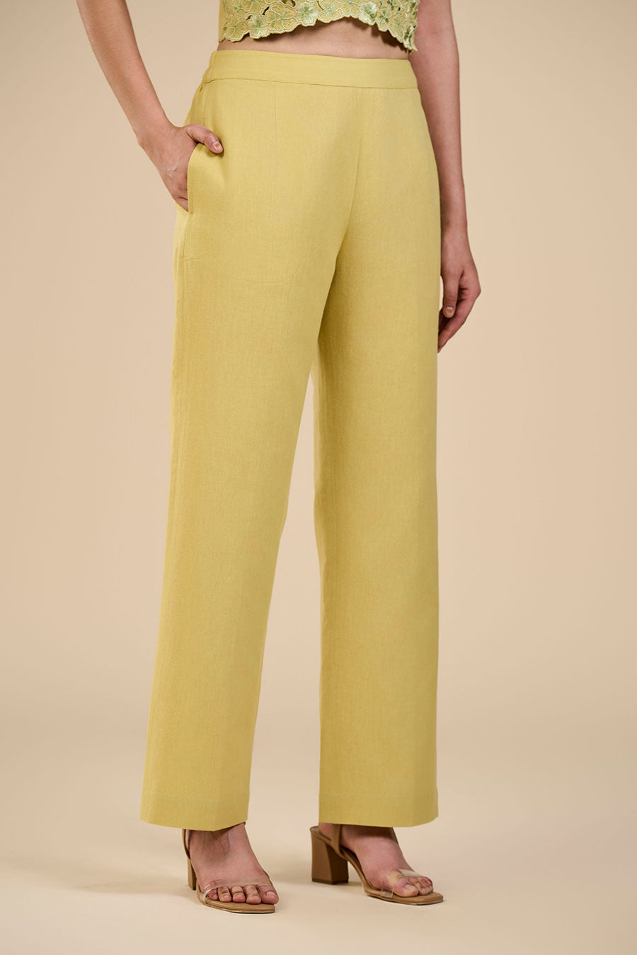 Lime Green Embroidered Bustier, Jacket & Pant Co-Ord Set