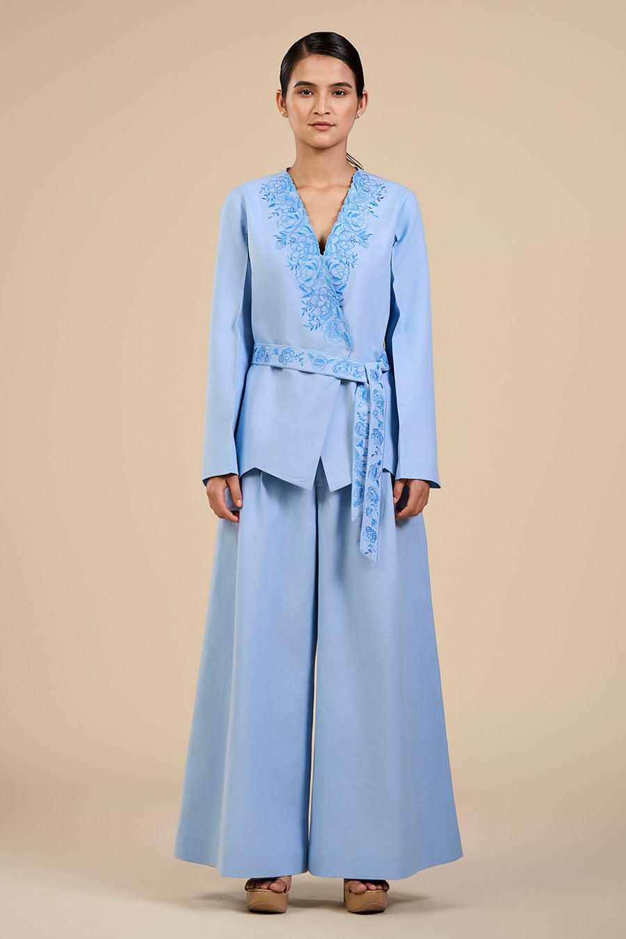 Ice Blue Rose Flared Pant