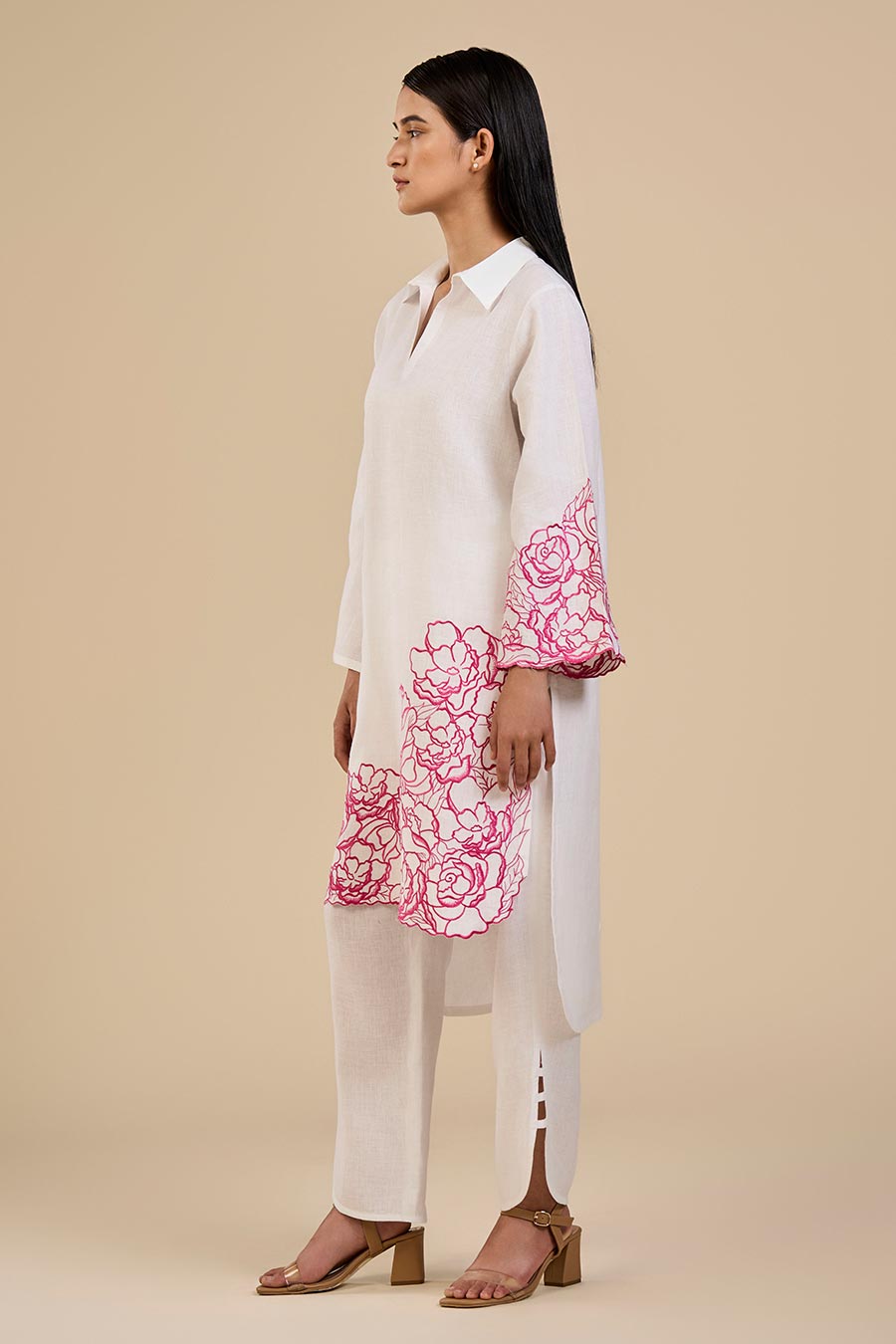 White Rose Garden Pink Embroidered Kurta & Pant Set