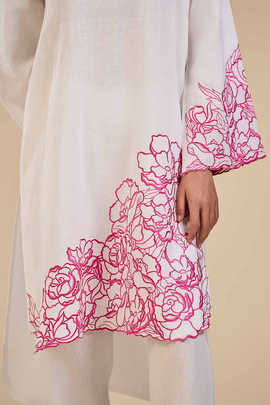 White Rose Garden Pink Embroidered Kurta & Pant Set