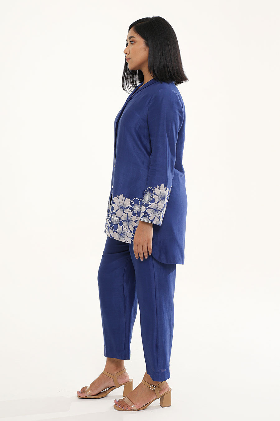 Blue Iris Illusion Embroidered Tunic & Pant Set