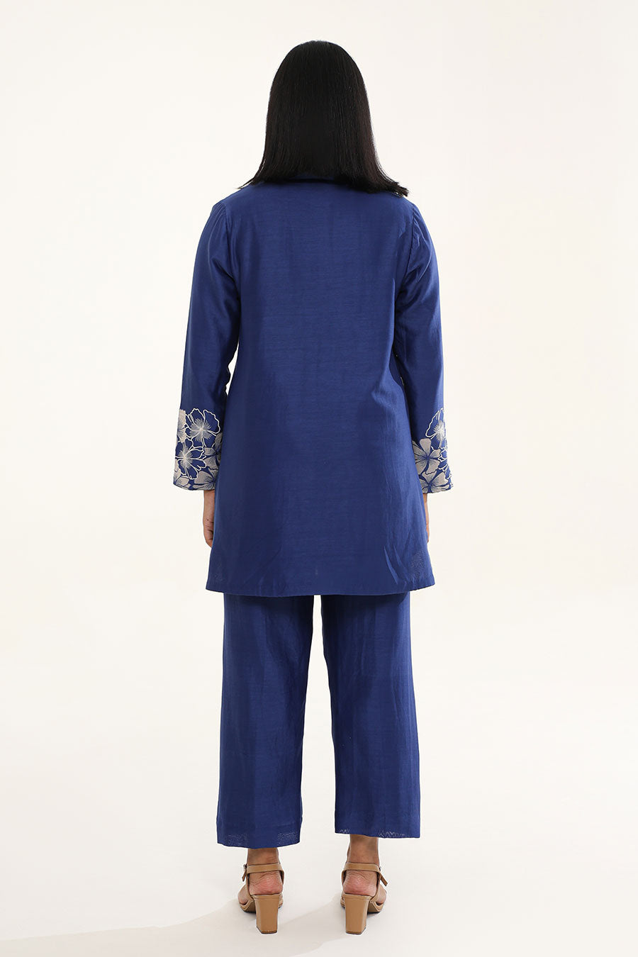 Blue Iris Illusion Embroidered Tunic & Pant Set