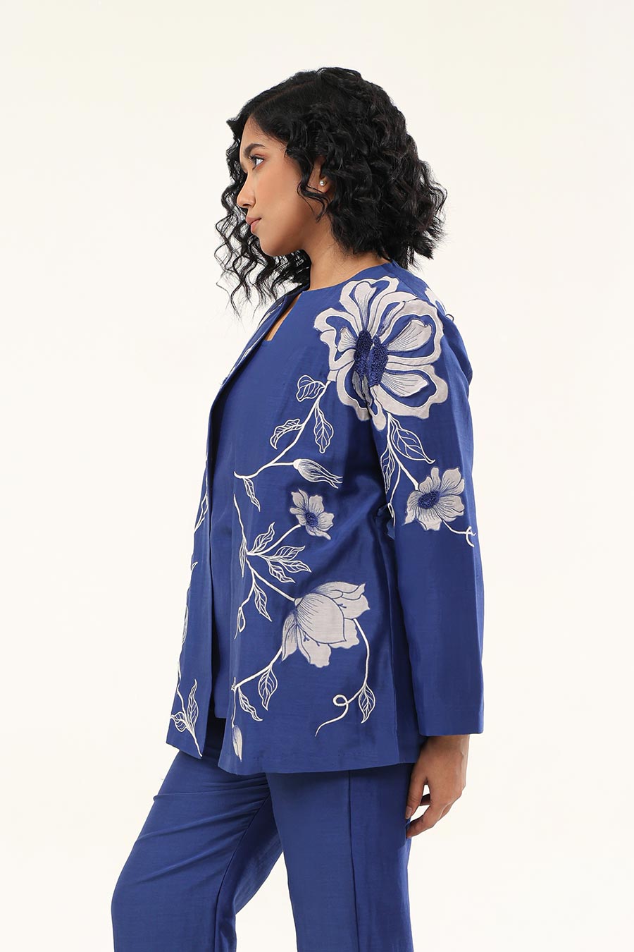 Blue Petunia Petal Embroidered Jacket