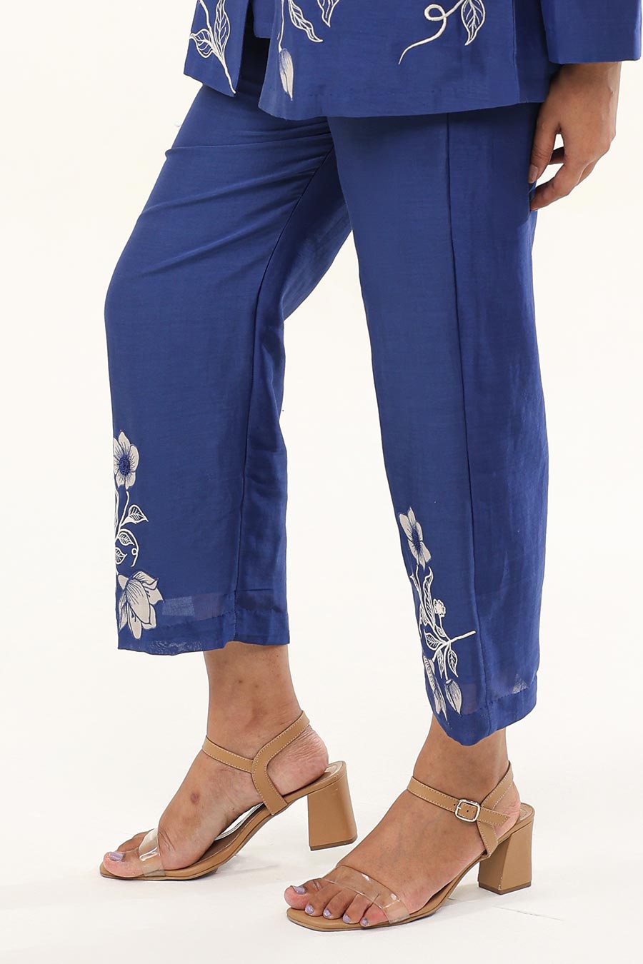 Blue Petunia Petal Embroidered Pant