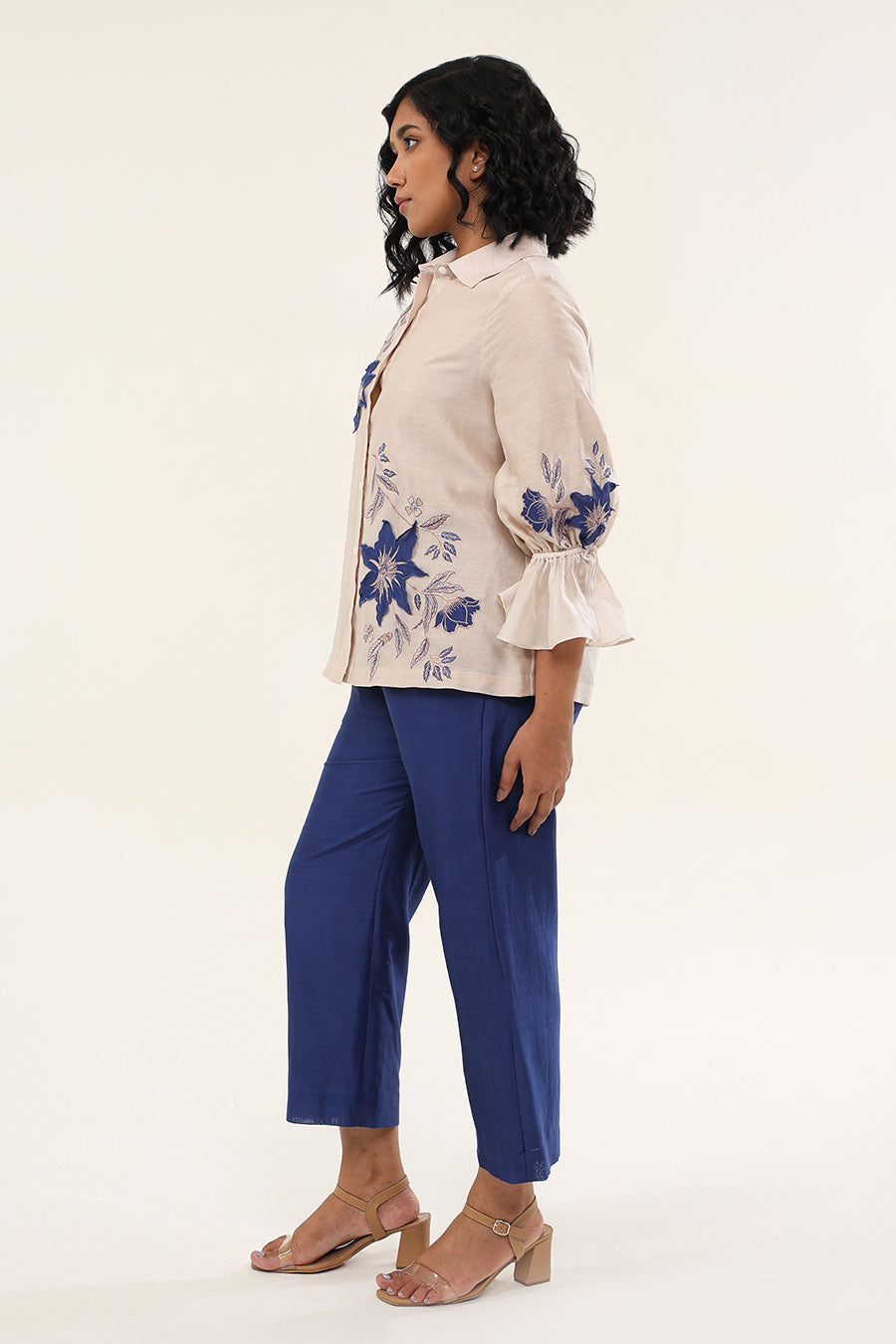 Off-White & Blue Jasmine Embroidered Co-Ord Set