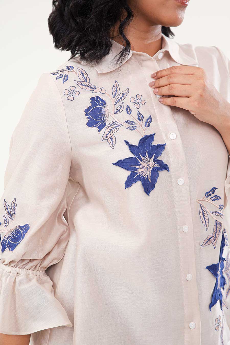 Off-White & Blue Jasmine Embroidered Co-Ord Set
