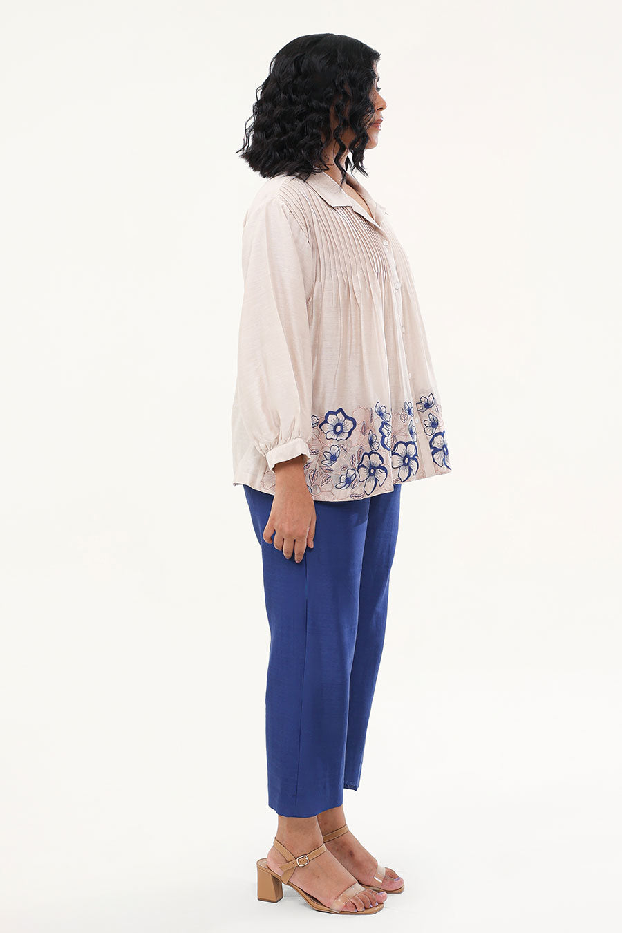 Off-White & Blue Zinnia Embroidered Co-Ord Set