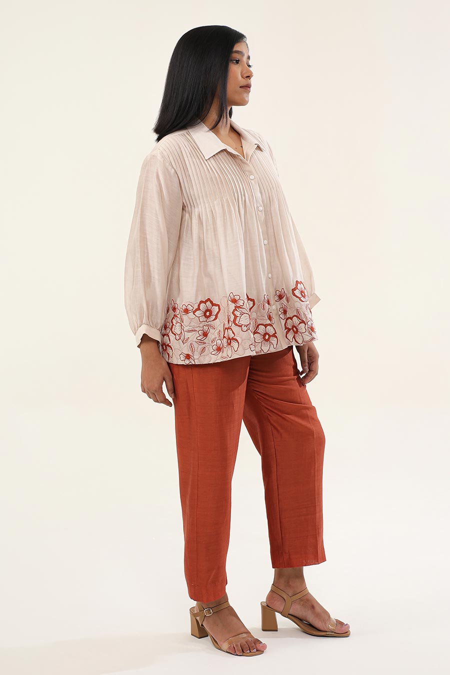 Off-White & Rust Zinnia Embroidered Co-Ord Set
