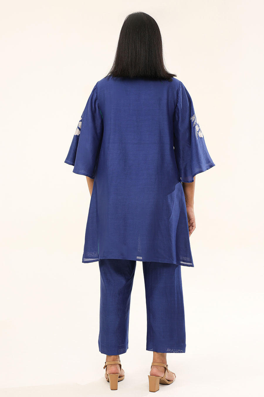 Blue Camellia Embroidered Tunic & Pant Set