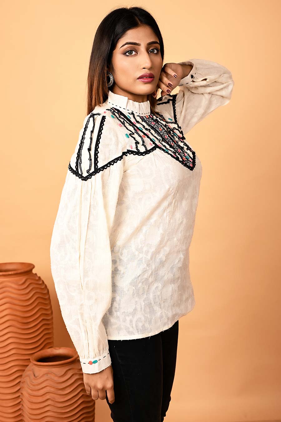 Ivory Beads Embroidered Top