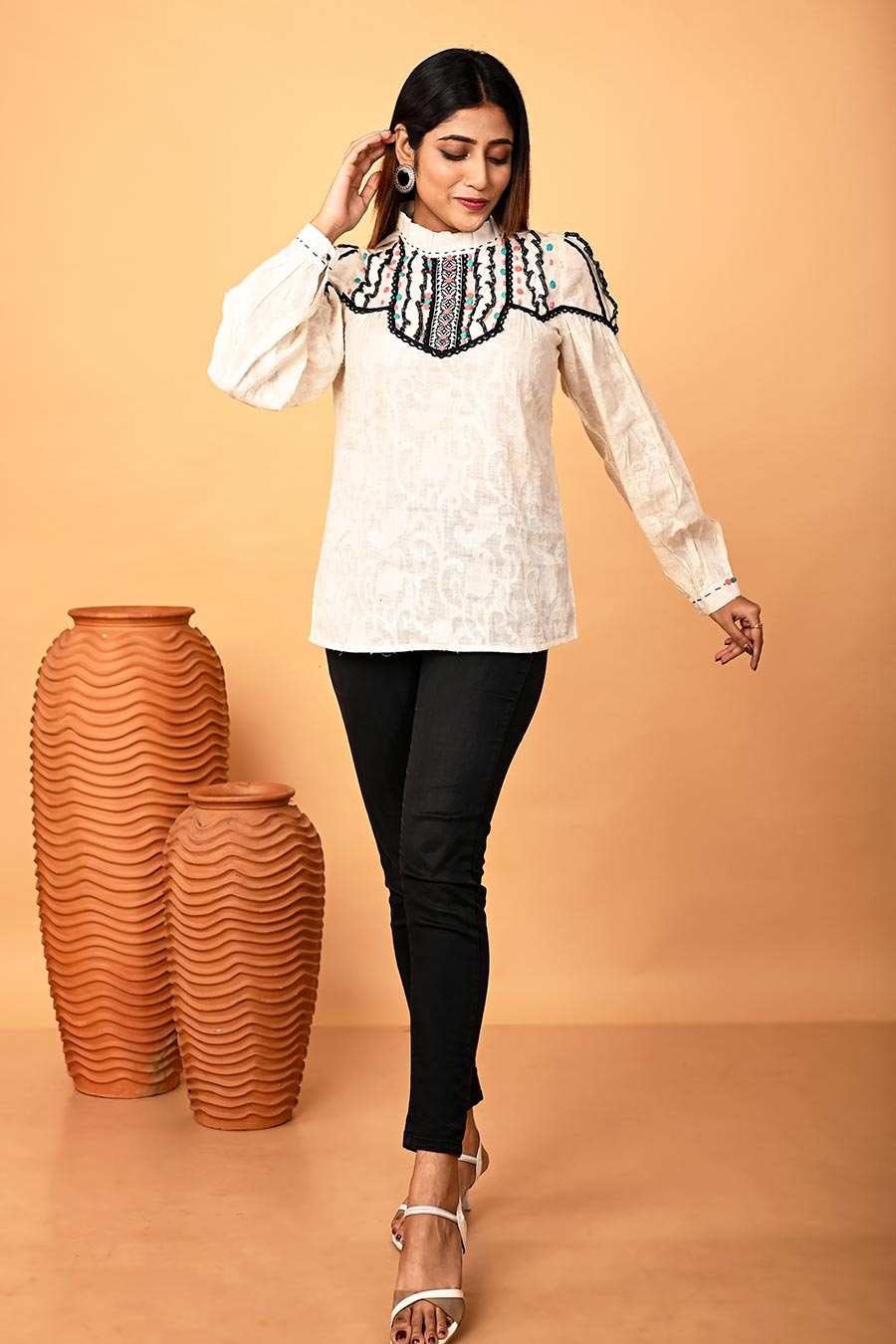Ivory Beads Embroidered Top