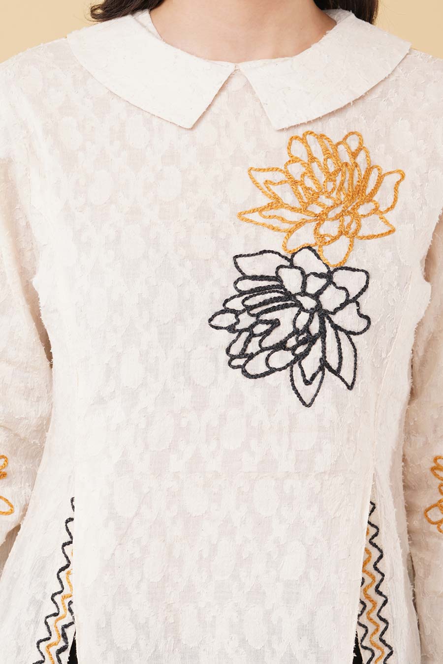 Ivory Embroidered Button-Down Style Top