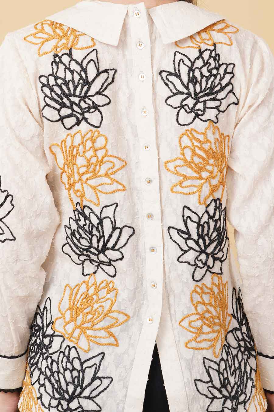 Ivory Embroidered Button-Down Style Top
