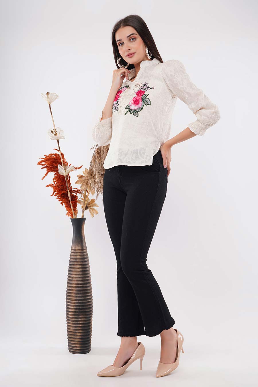 Ivory Cotton Embroidered Top