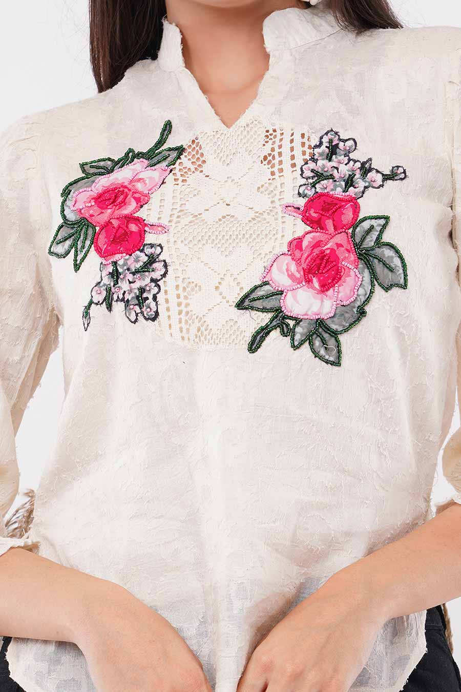 Ivory Cotton Embroidered Top