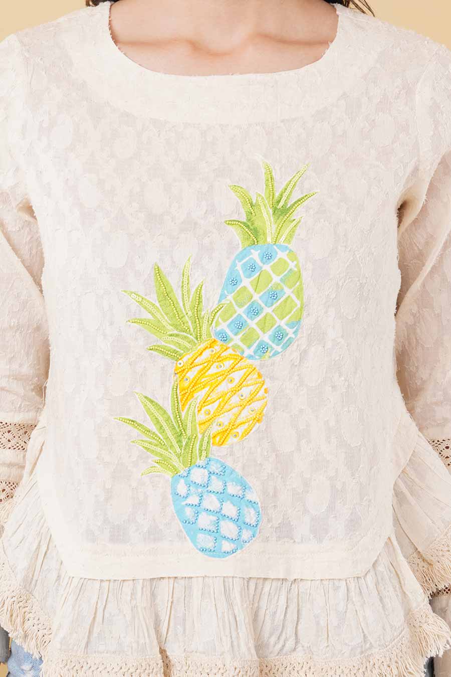 Ivory Applique & Hand-Embroidered Top