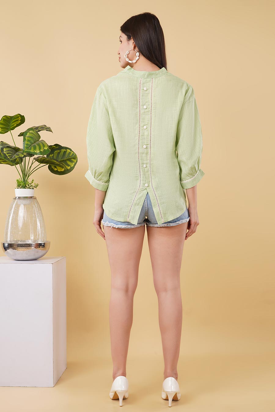 Green Handloom-Cotton Embroidered Top
