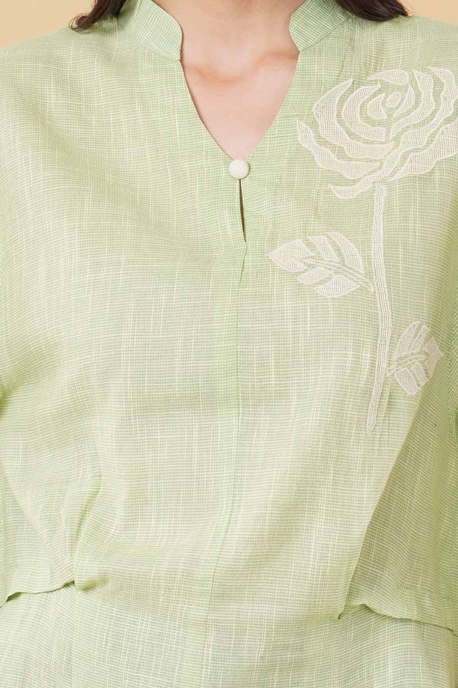 Green Handloom-Cotton Embroidered Top