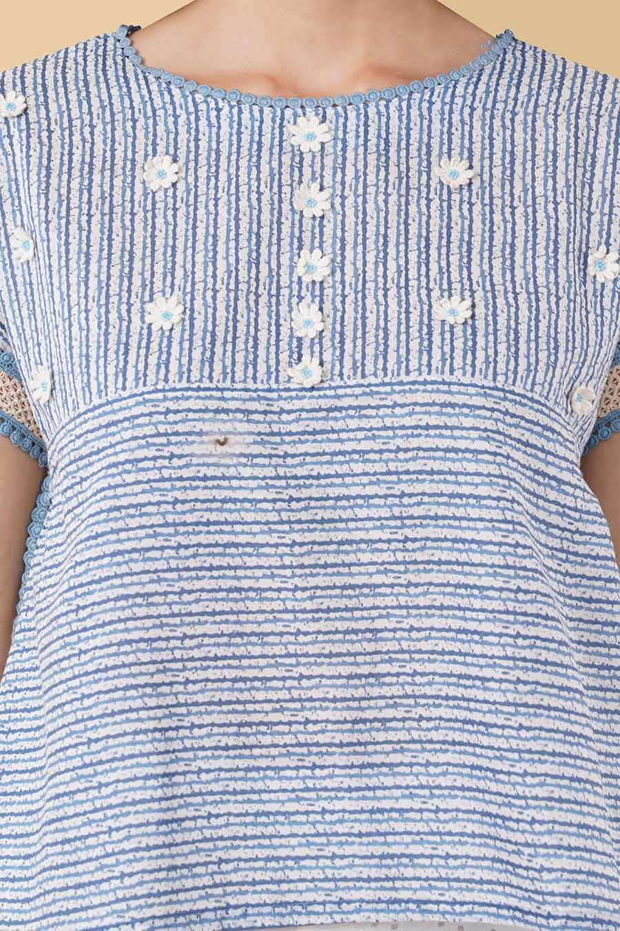 Blue Crosia Lace Kaftan Top