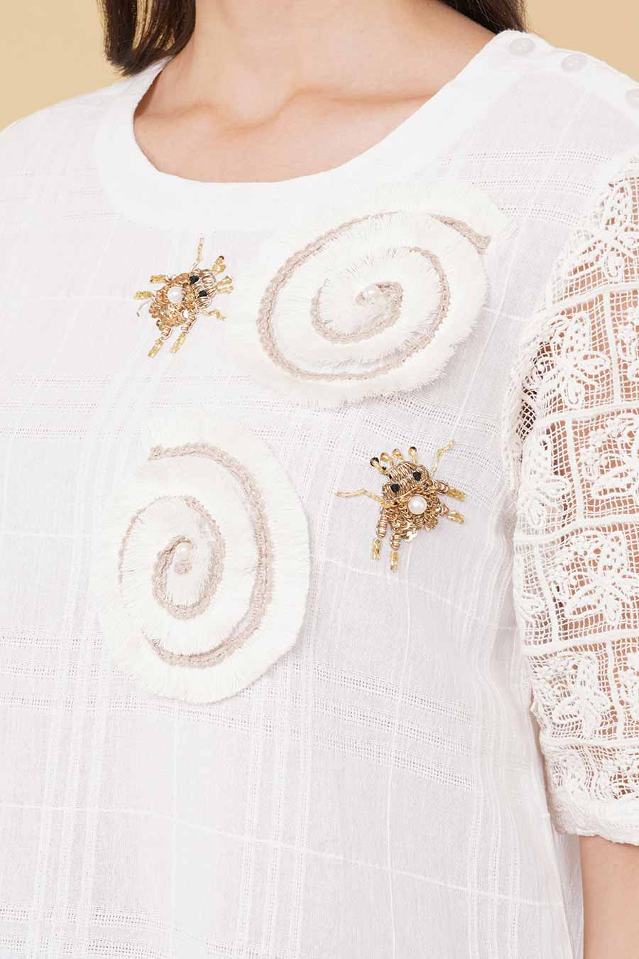 White Hand-Embroidered High-Low Top