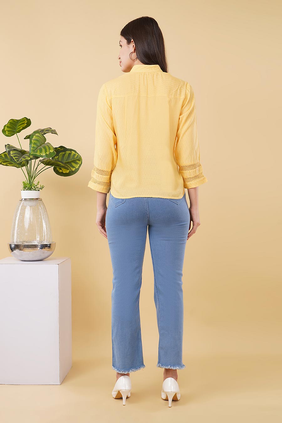 Yellow Embroidered Lace Detailing Top