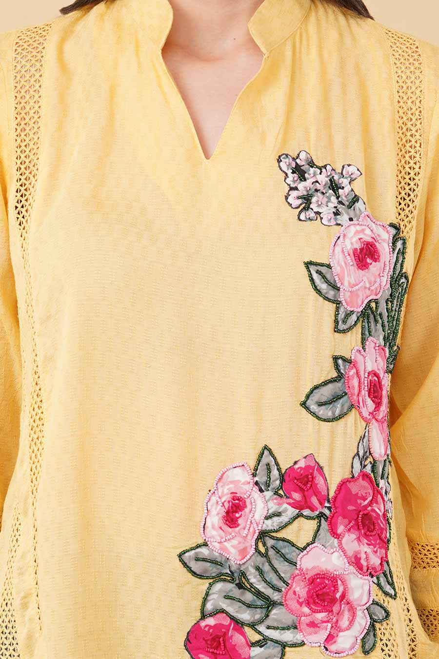 Yellow Embroidered Lace Detailing Top
