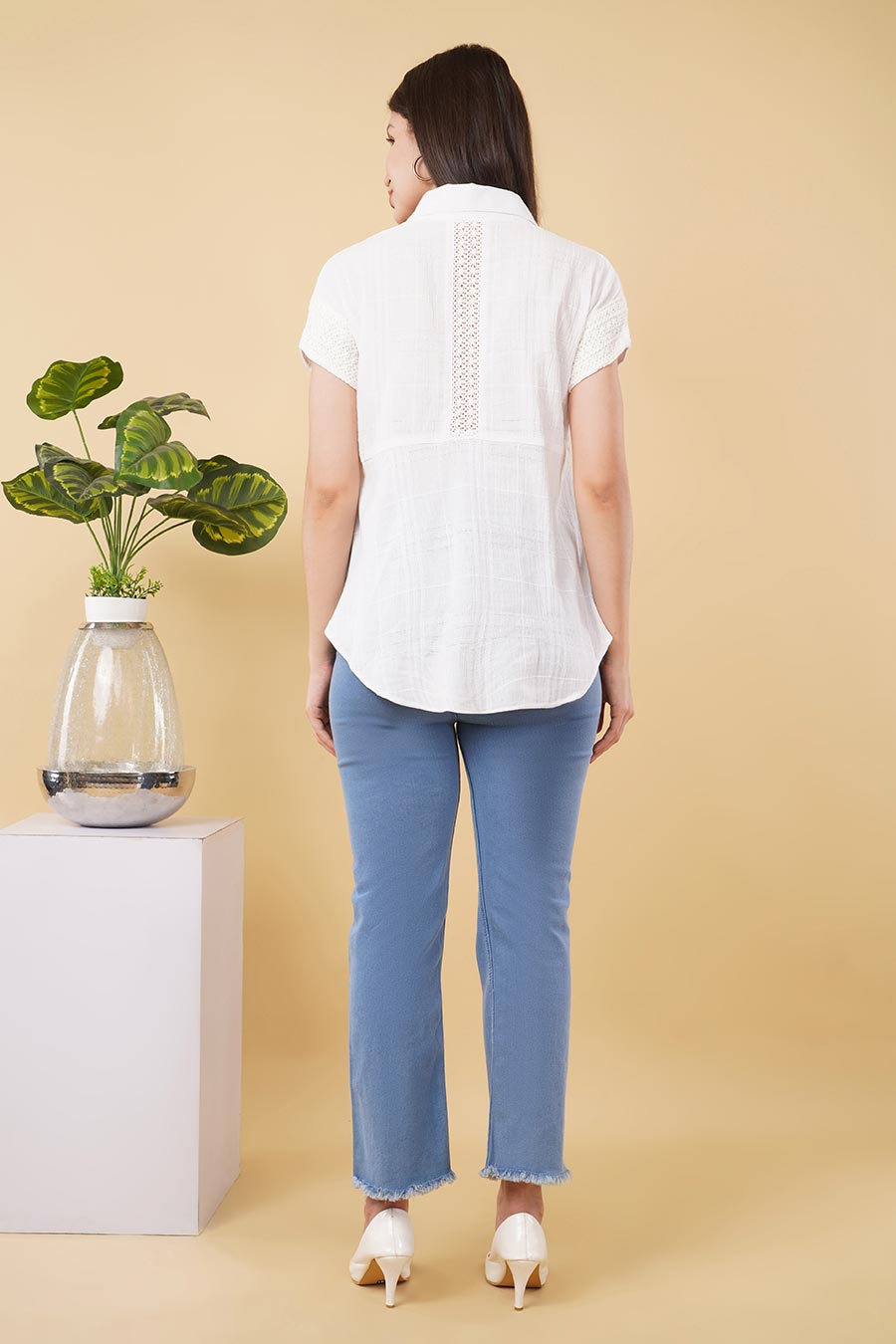 White Embroidered Knot-Neck Top