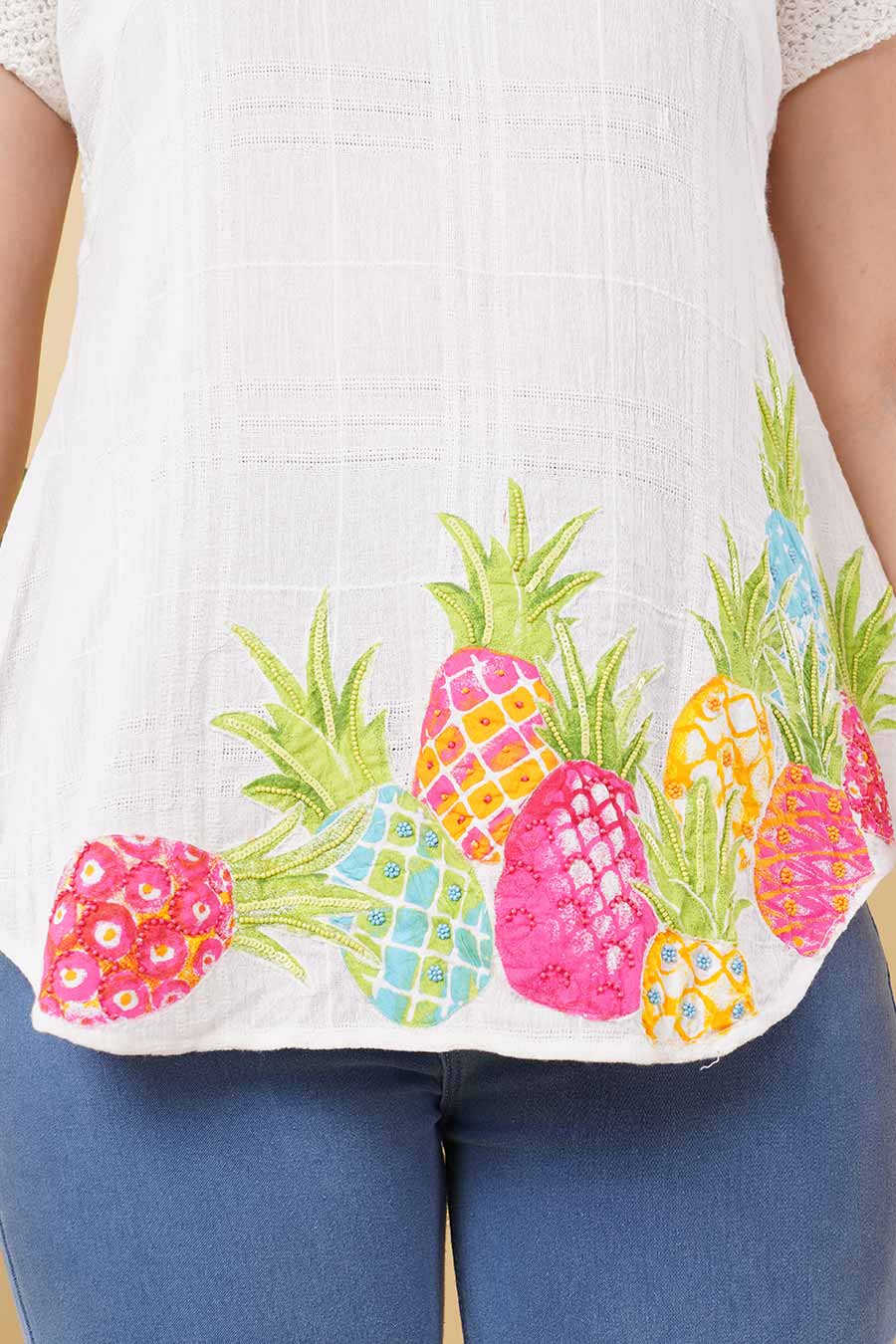 White Embroidered Knot-Neck Top