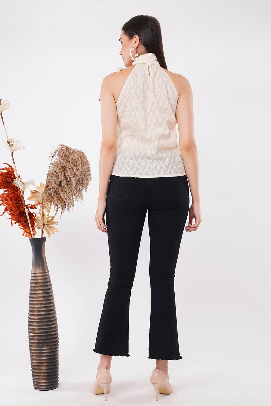 Ivory Hand-Embroidered Halter Top