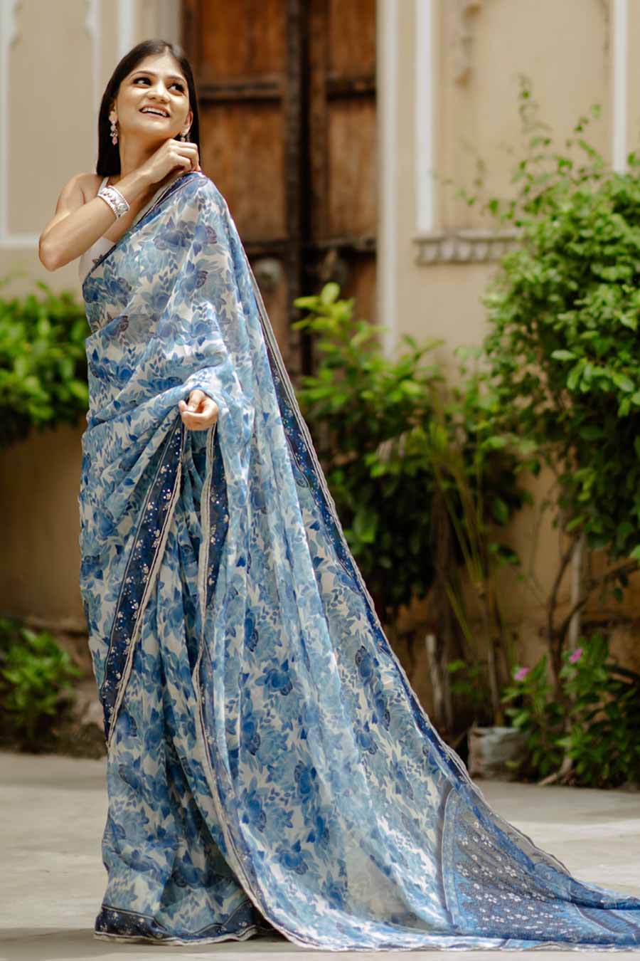 Noori Blue Ready Saree Set