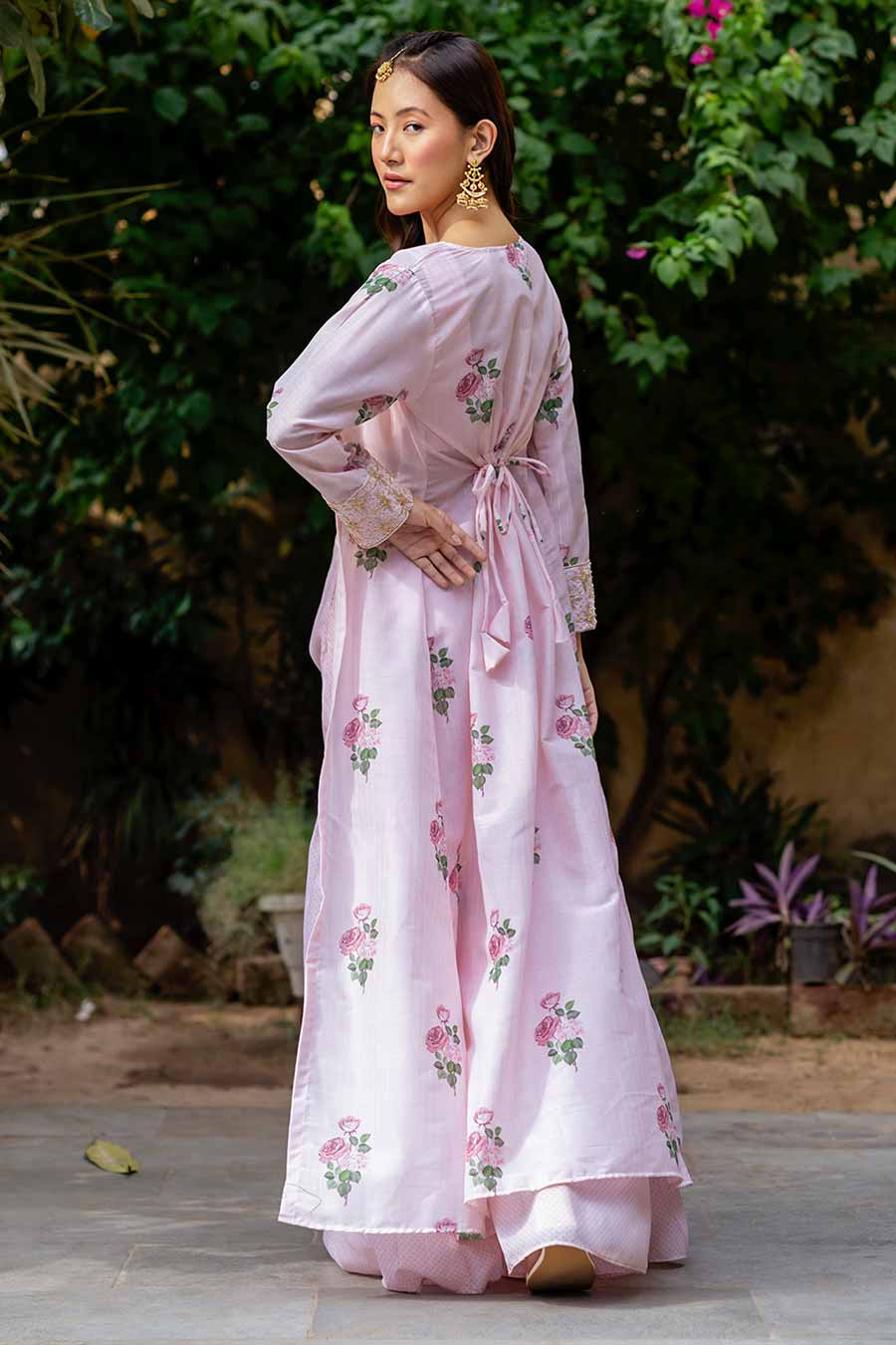 Sweet Pink Polka Blouse & Sharara with Jacket Set