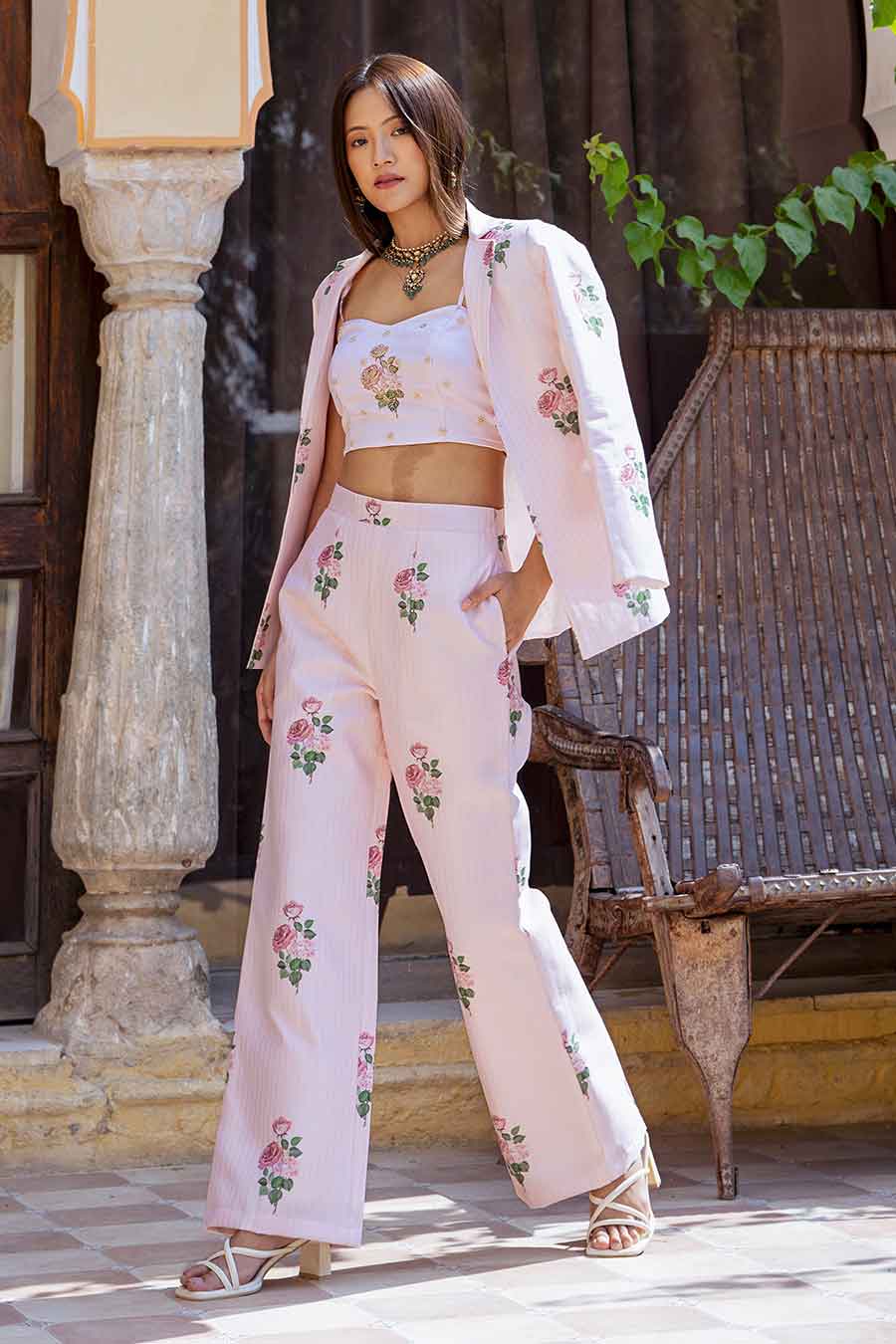 Sweet Pink Striped Pant Suit